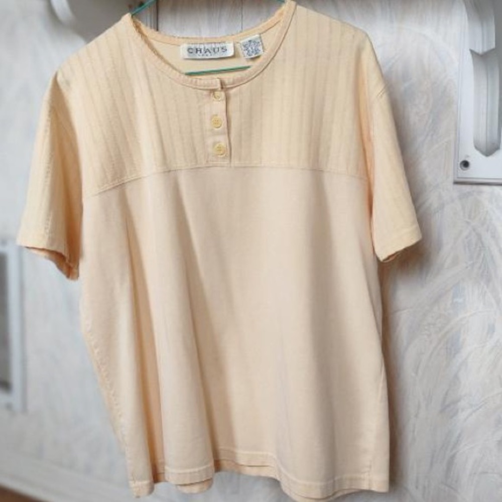 🌞 Chaus Sport vintage pale yellow short sleeve pullover quarter button-up men M